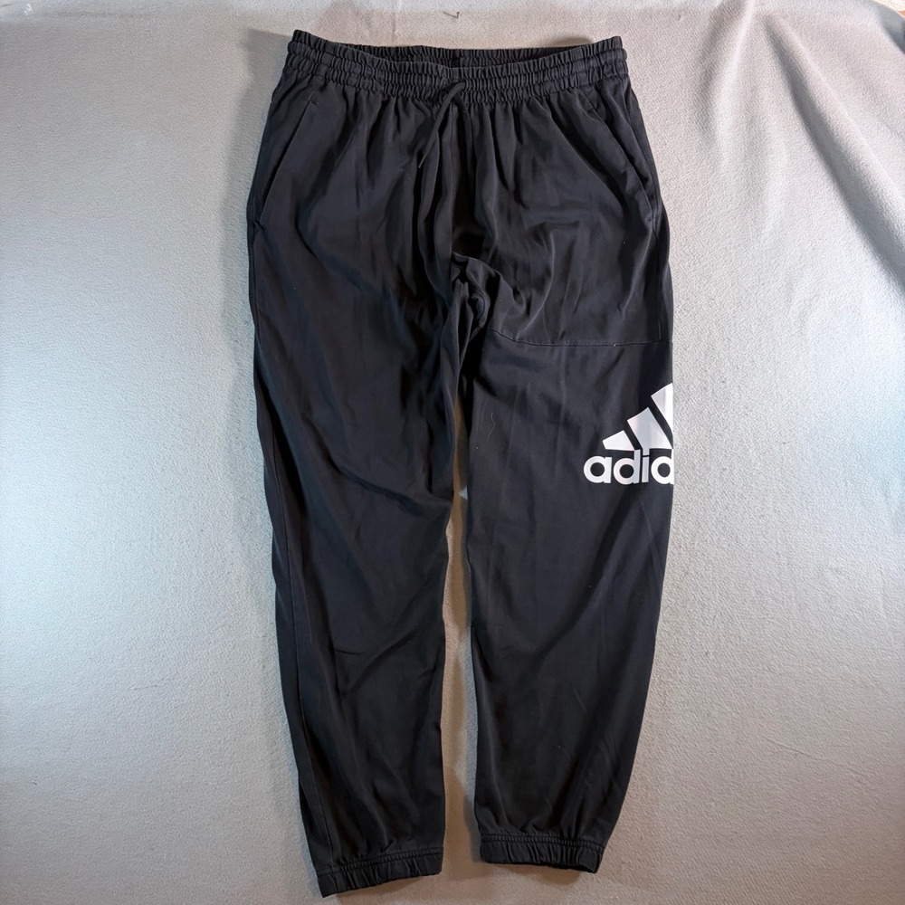 Adidas Mens XL Black Big Logo Jogger Sweatpants Elastic‎ Waist Drawstring
